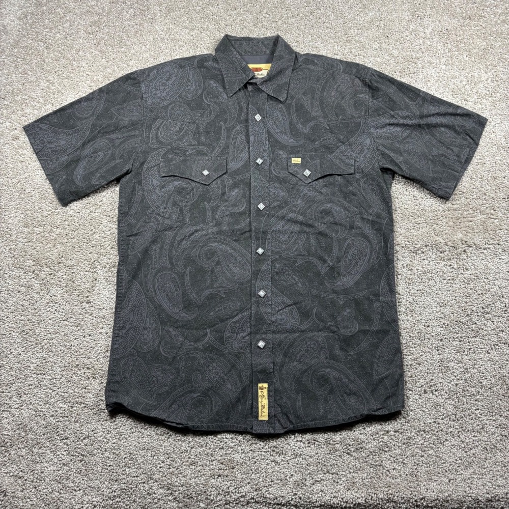 Larry Mahan Mens Black Paisley Diamond Pearl Snap Western Shirt Medium